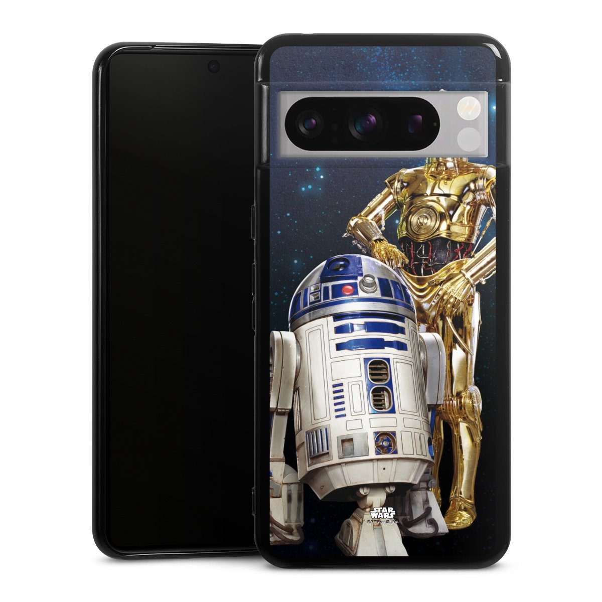 Google Pixel 8 Pro Handy Silikon Hülle Case schwarz Handyhülle Weltall Star Wars R2d2