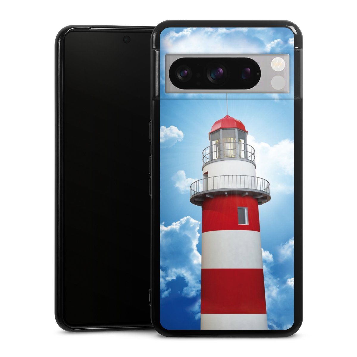 Google Pixel 8 Pro Handy Silikon Hülle Case schwarz Handyhülle Lighthouse Sky Cloud