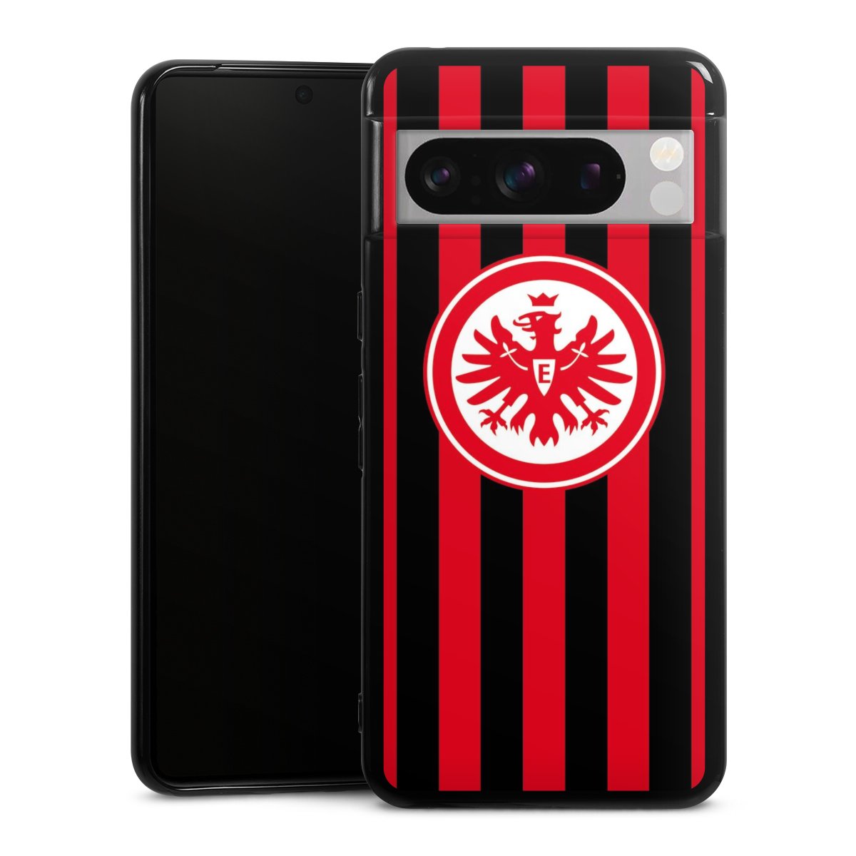 Google Pixel 8 Pro Handy Silikon Hülle Case schwarz Handyhülle Stripes Sge Eintracht Frankfurt