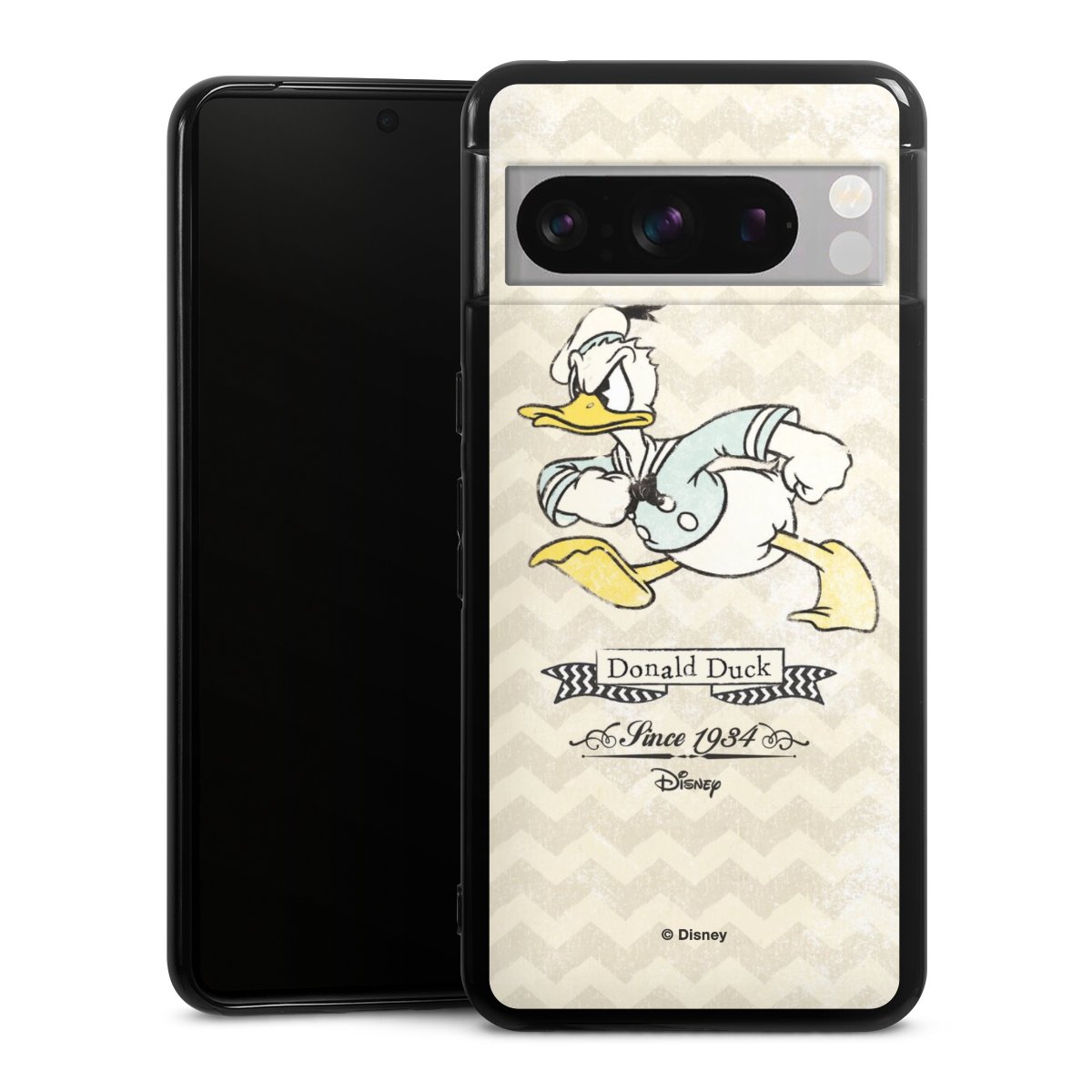 Google Pixel 8 Pro Handy Silikon Hülle Case schwarz Handyhülle Official Licensed Product Disney Donuld Duck Vintage