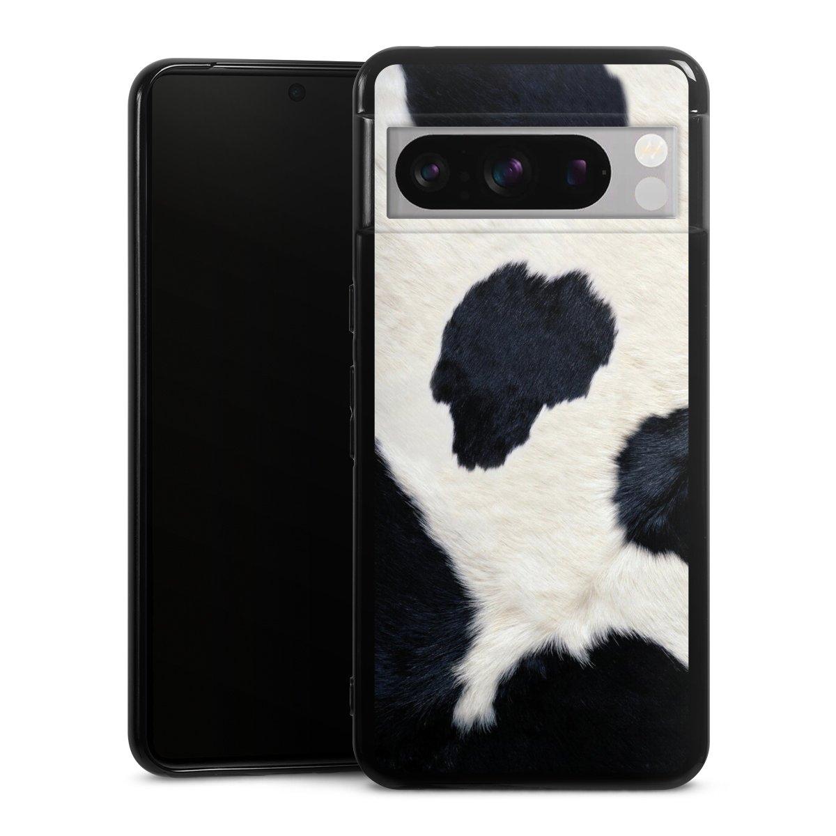 Google Pixel 8 Pro Handy Silikon Hülle Case schwarz Handyhülle Animal Look Animal Print Cow Skin