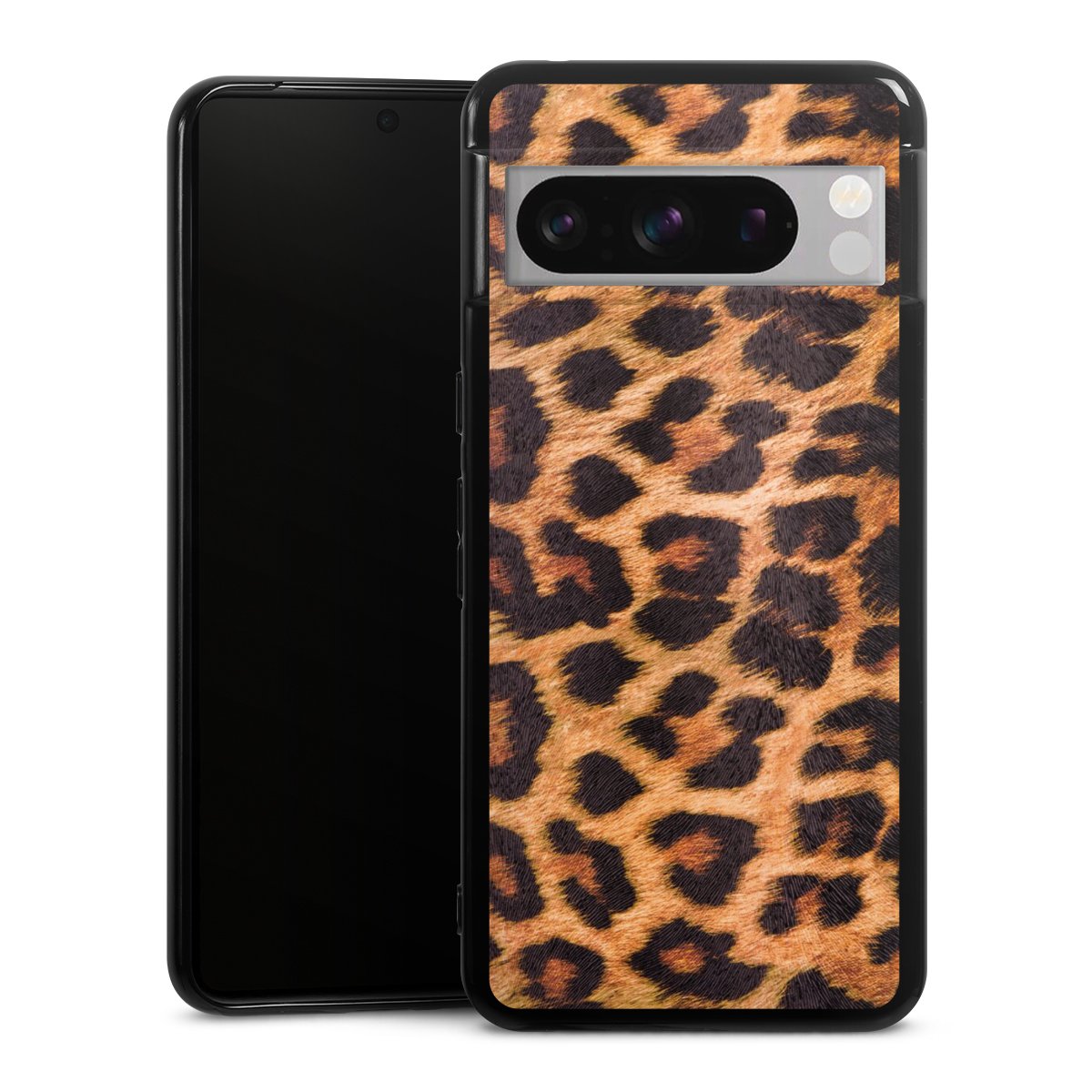 Google Pixel 8 Pro Handy Silikon Hülle Case schwarz Handyhülle Animal Print Leopard Fur