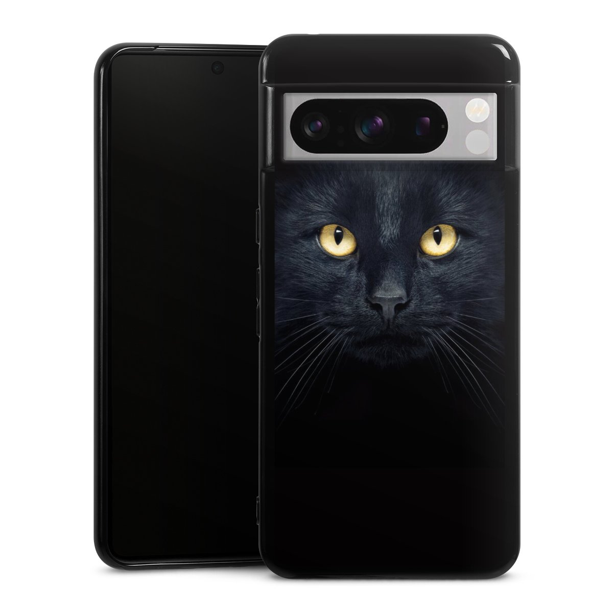 Google Pixel 8 Pro Handy Silikon Hülle Case schwarz Handyhülle Eye Cat Black