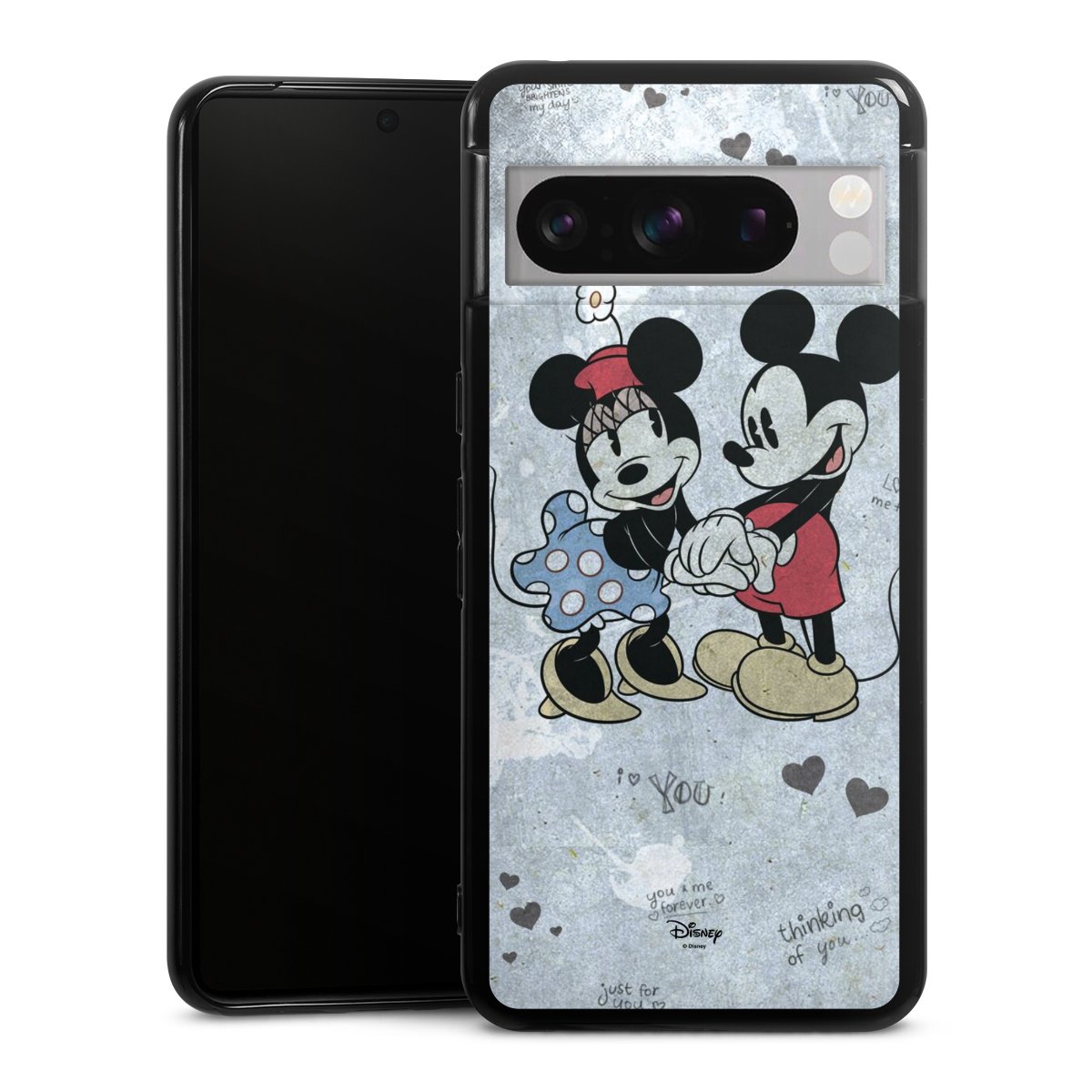 Google Pixel 8 Pro Handy Silikon Hülle Case schwarz Handyhülle Mickey & Minnie Mouse Vintage Disney