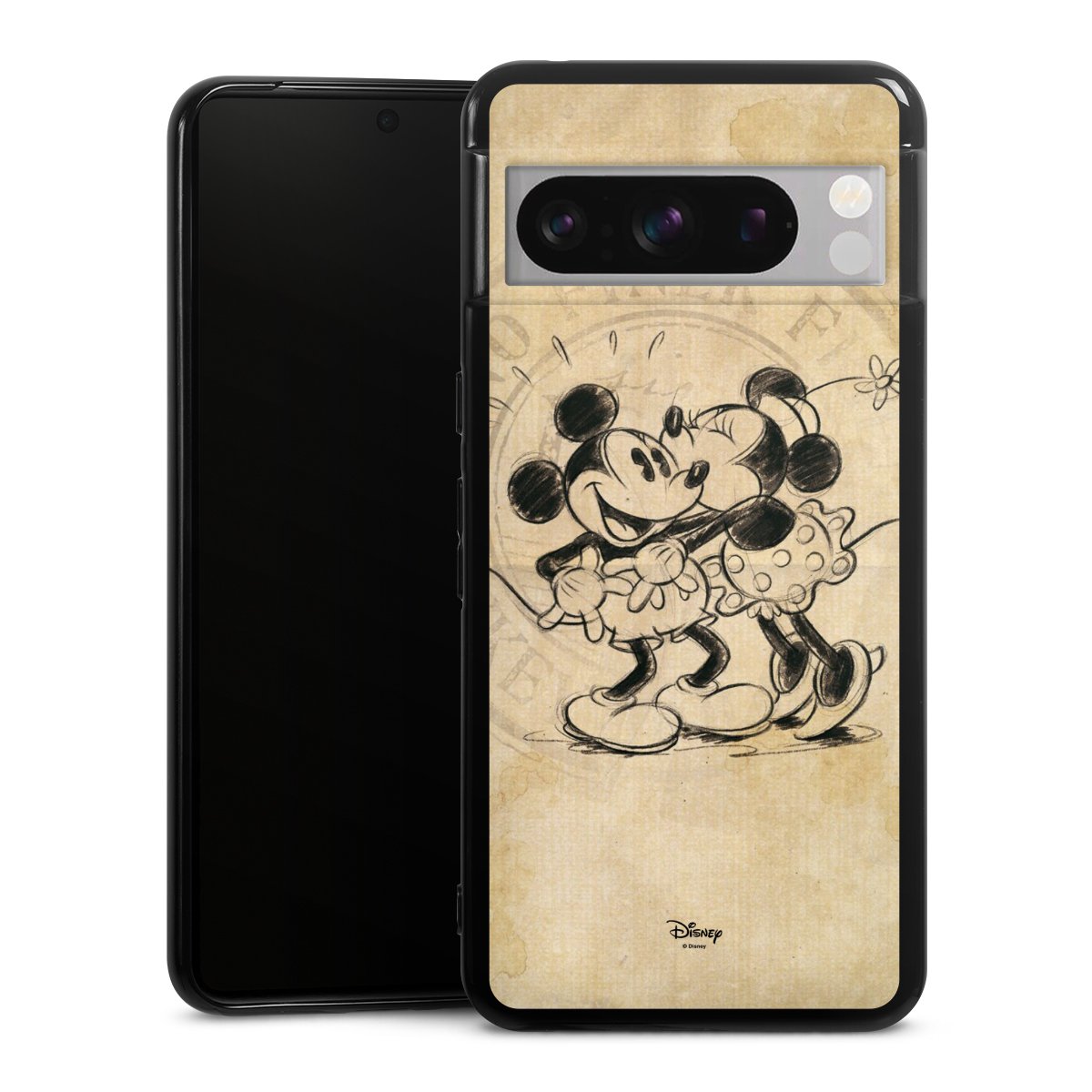 Google Pixel 8 Pro Handy Silikon Hülle Case schwarz Handyhülle Mickey Mouse Vintage Minnie Mouse