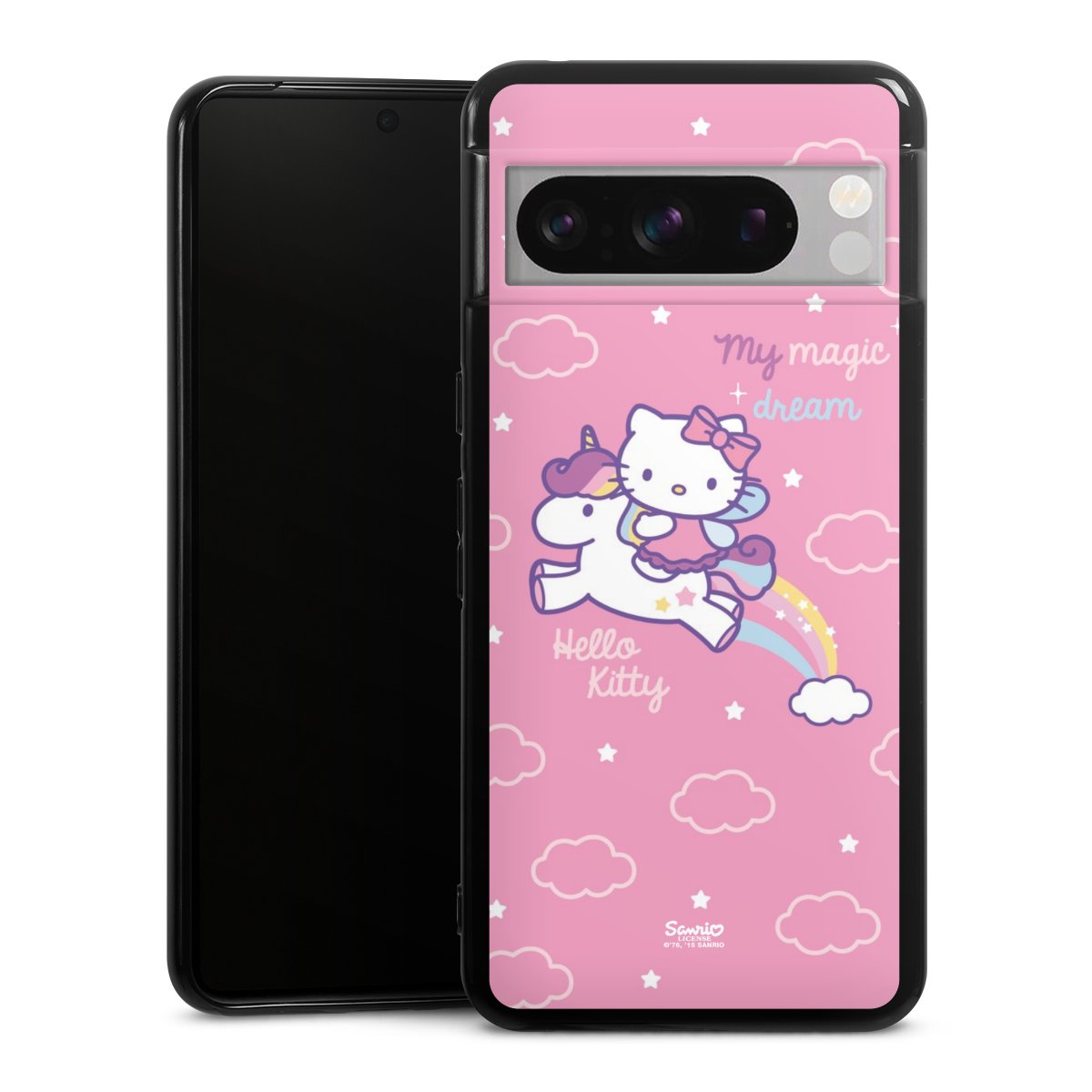 Google Pixel 8 Pro Handy Silikon Hülle Case schwarz Handyhülle Einhorn Official Licensed Product Hello Kitty