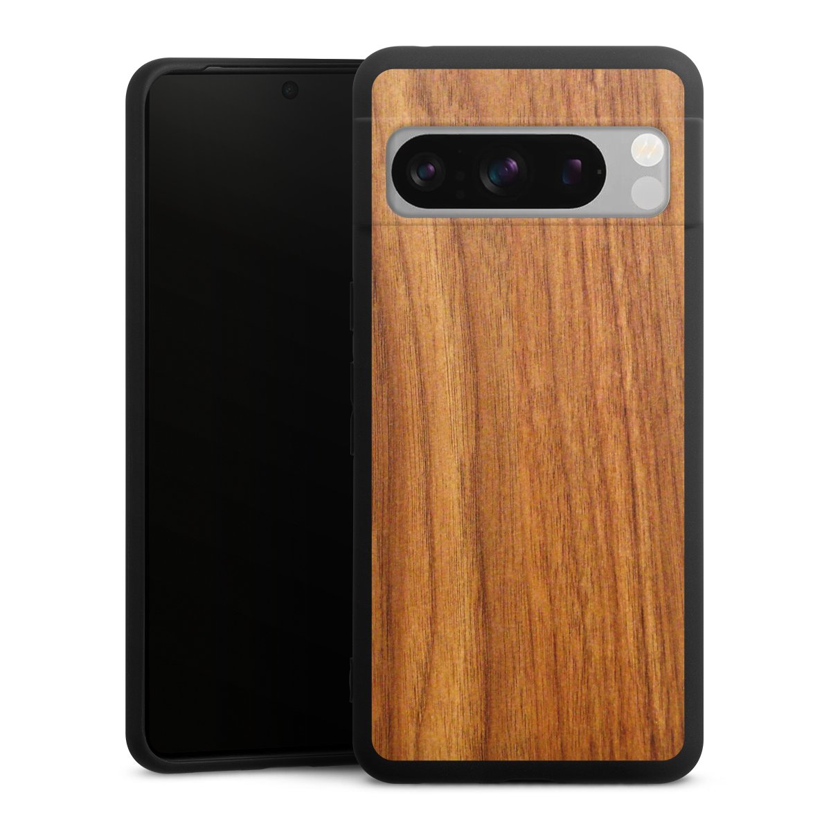 Google Pixel 8 Pro Handy Premium Silikon Hülle Handyhülle schwarz Case Wood Larch Wooden Look Silikon Premium Case