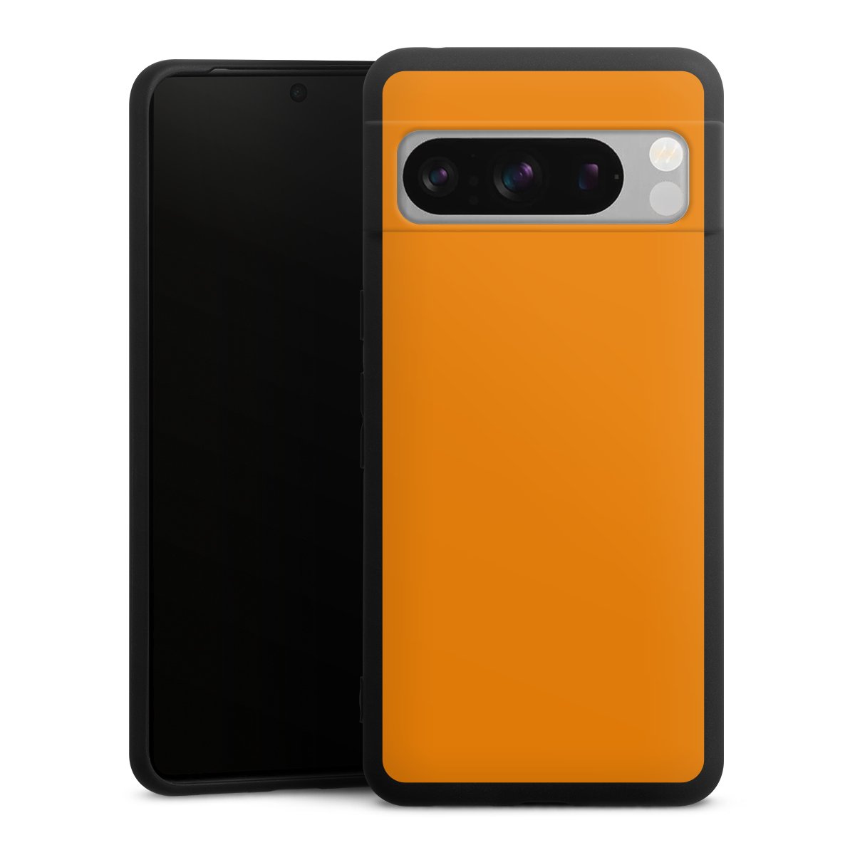 Google Pixel 8 Pro Handy Premium Silikon Hülle Handyhülle schwarz Case Unicoloured Colour Orange Silikon Premium Case