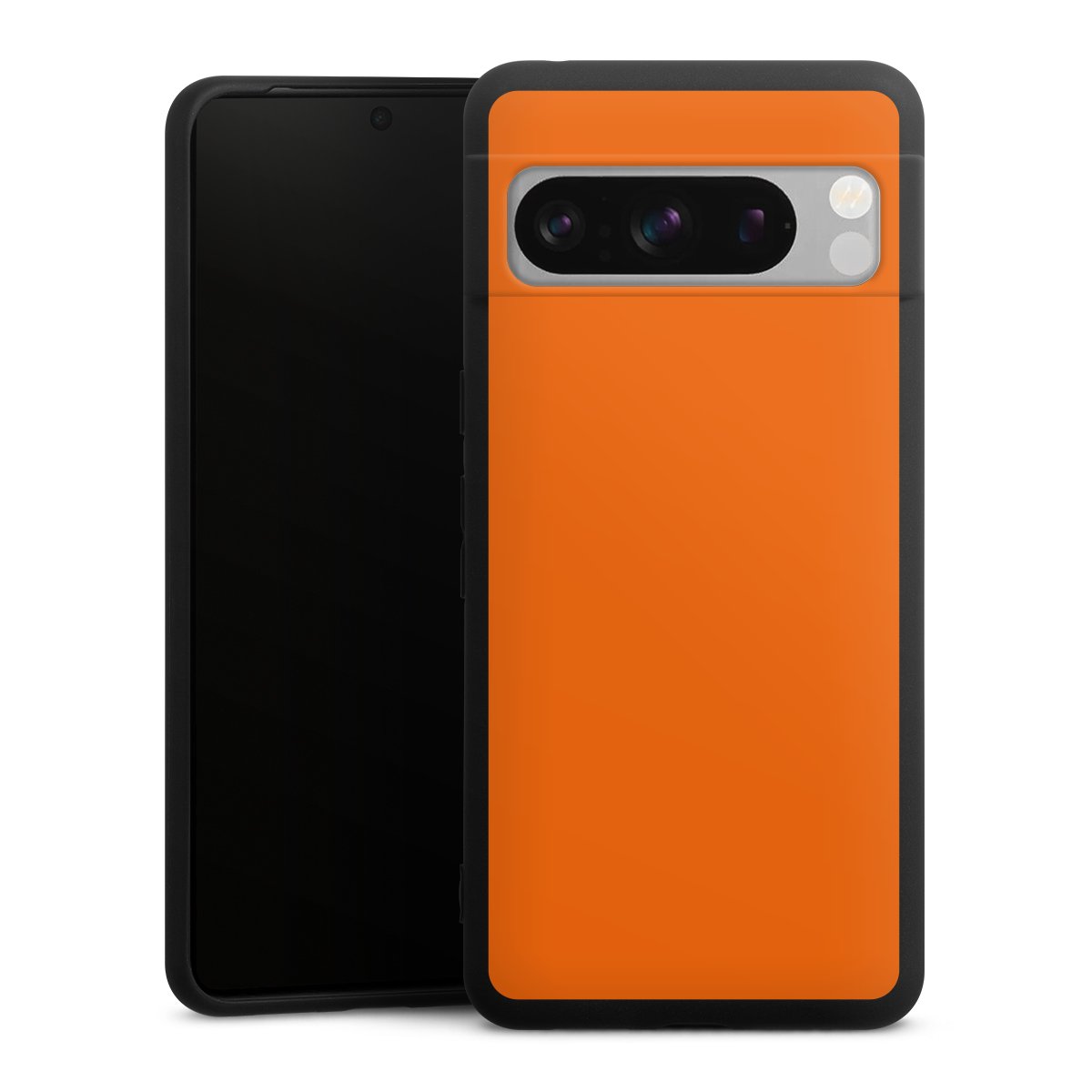 Google Pixel 8 Pro Handy Premium Silikon Hülle Handyhülle schwarz Case Orange Colour Unicoloured Silikon Premium Case