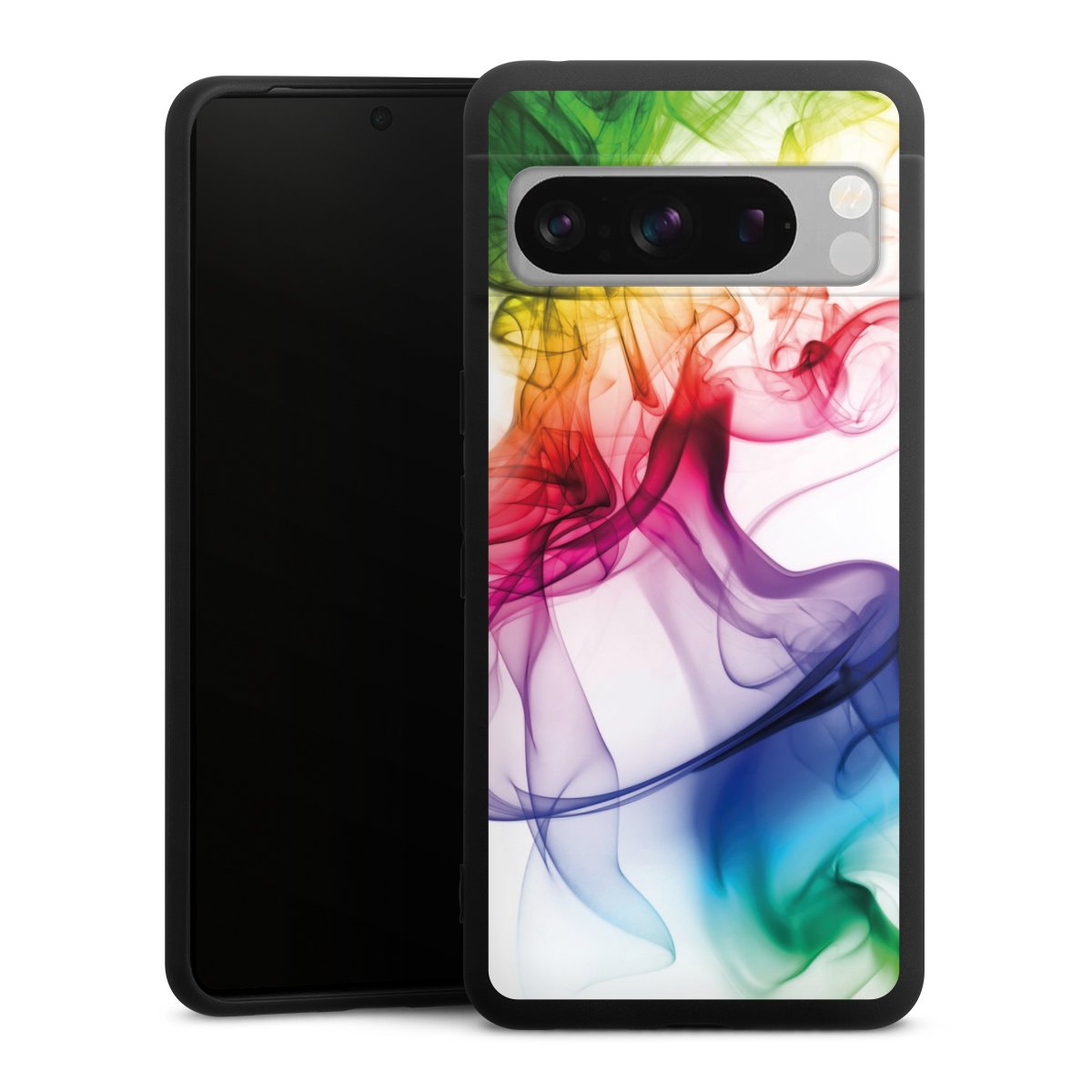 Google Pixel 8 Pro Handy Premium Silikon Hülle Handyhülle schwarz Case Water Colour Rainbow Silikon Premium Case