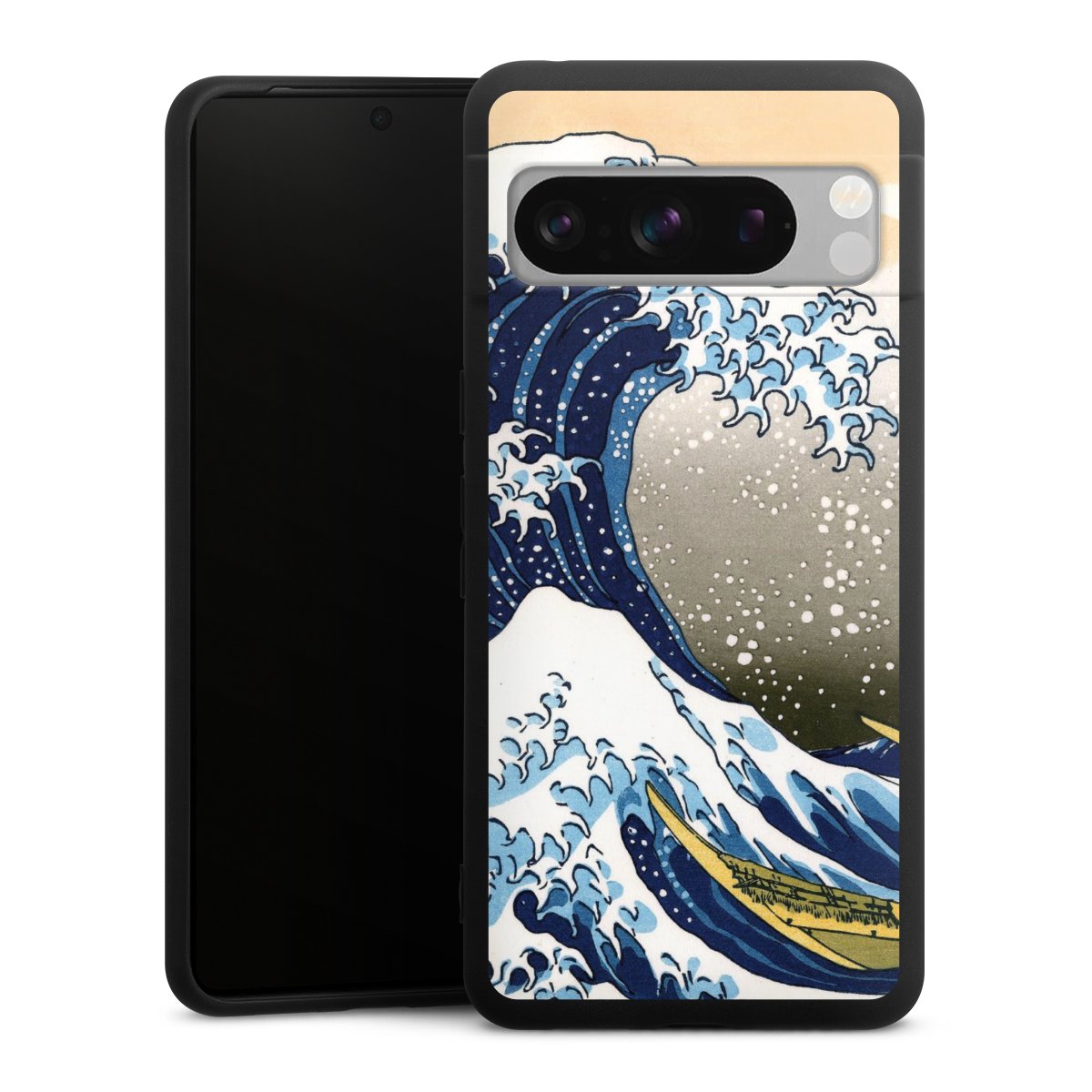 Google Pixel 8 Pro Handy Premium Silikon Hülle Handyhülle schwarz Case Kunst Katsushika Hokusai Die Große Welle Vor Kanagawa Silikon Premium Case