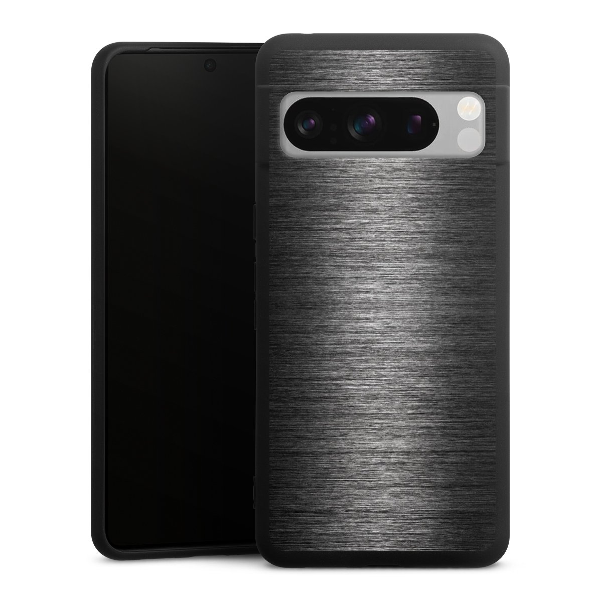 Google Pixel 8 Pro Handy Premium Silikon Hülle Handyhülle schwarz Case Metallic Look Anthracite Metal Silikon Premium Case