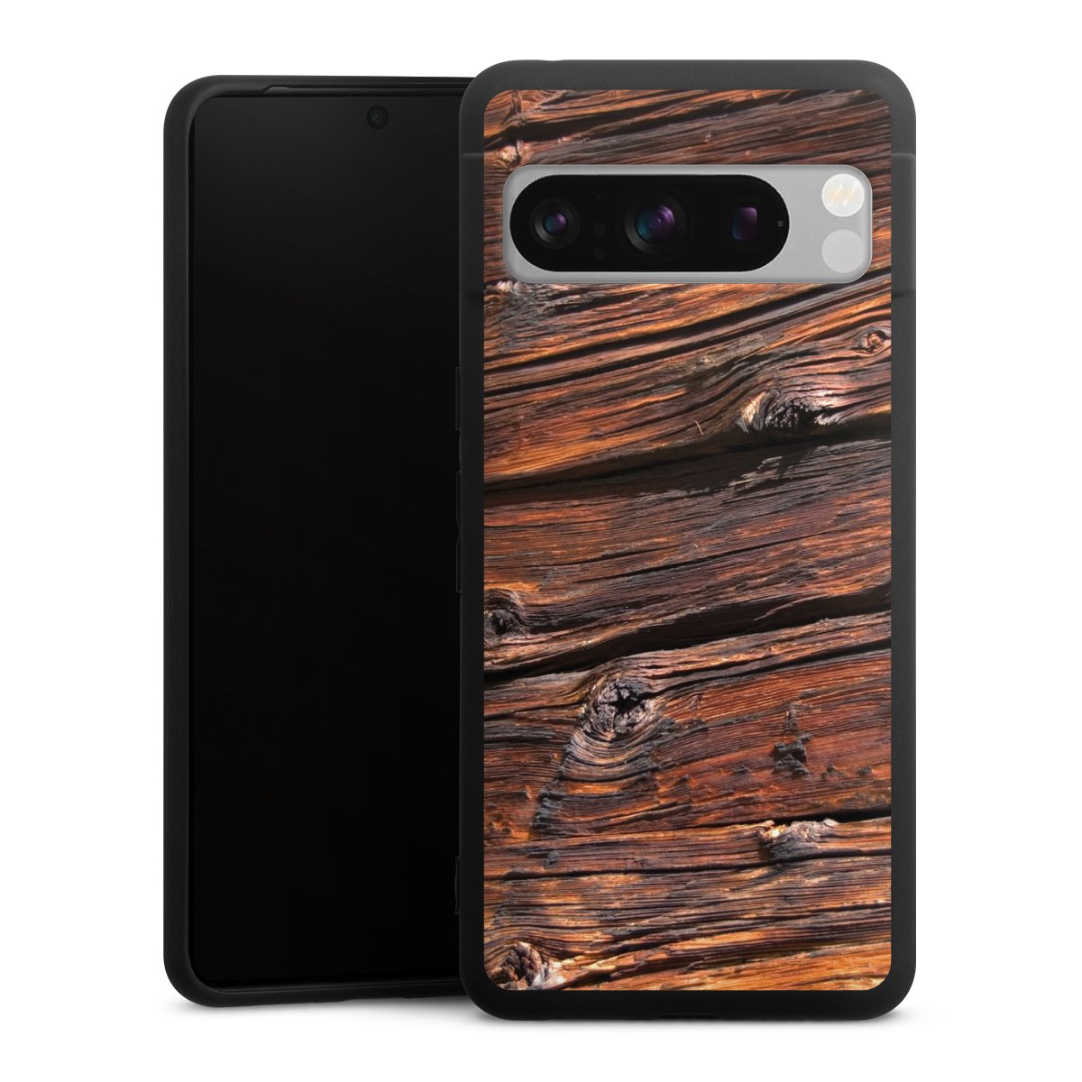 Google Pixel 8 Pro Handy Premium Silikon Hülle Handyhülle schwarz Case Beams Wooden Look Wood Silikon Premium Case