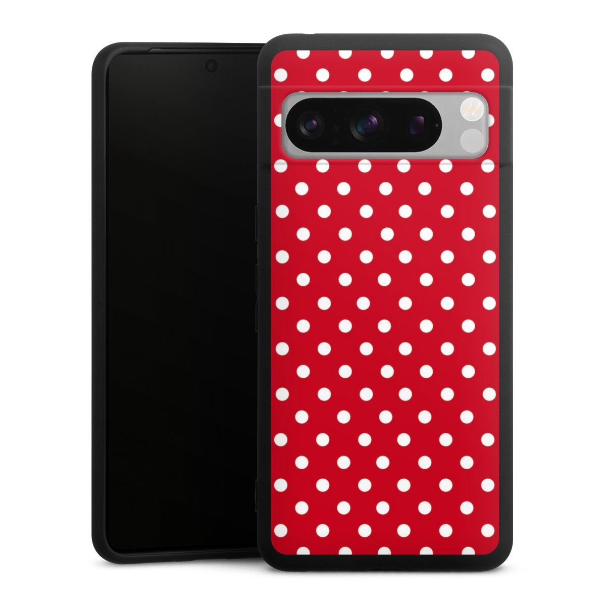 Google Pixel 8 Pro Handy Premium Silikon Hülle Handyhülle schwarz Case Points Polka Dots Retro Silikon Premium Case