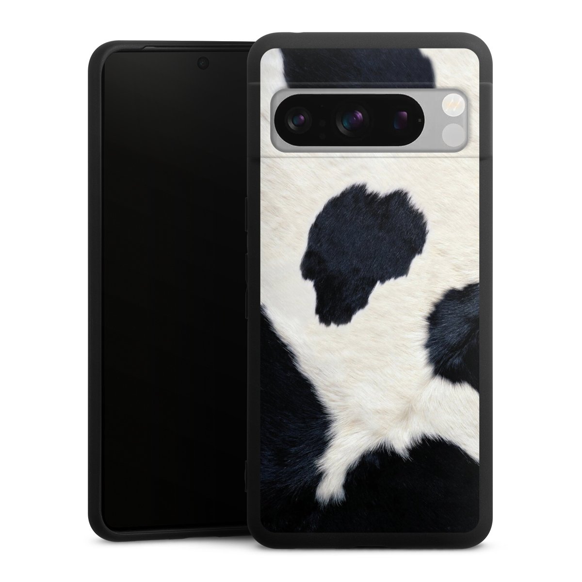 Google Pixel 8 Pro Handy Premium Silikon Hülle Handyhülle schwarz Case Animal Look Animal Print Cow Skin Silikon Premium Case