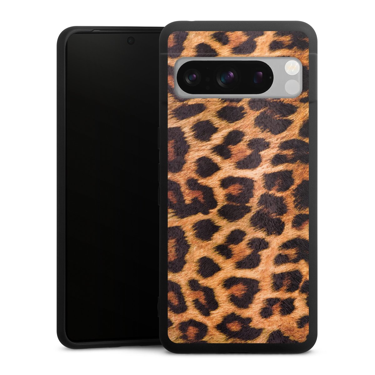 Google Pixel 8 Pro Handy Premium Silikon Hülle Handyhülle schwarz Case Animal Print Leopard Fur Silikon Premium Case