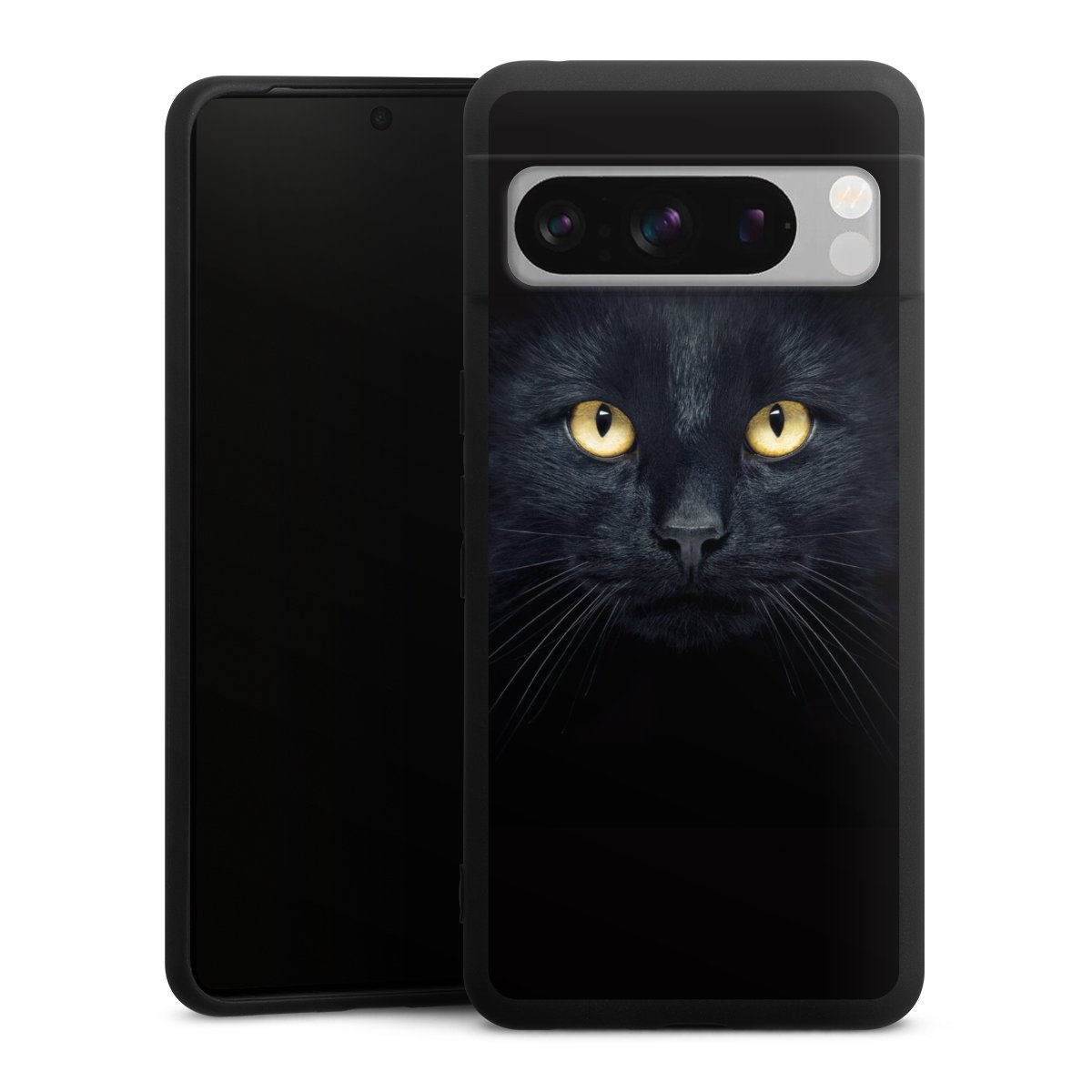 Google Pixel 8 Pro Handy Premium Silikon Hülle Handyhülle schwarz Case Eye Cat Black Silikon Premium Case