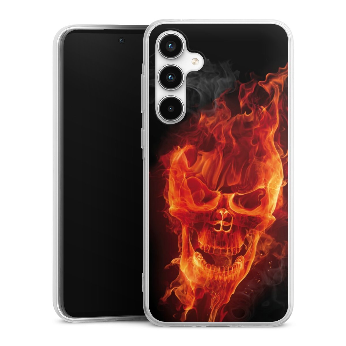 Galaxy A35 5G Handy Silikon Hülle Case transparent Handyhülle Totenkopf Skull Fire Silikon Case