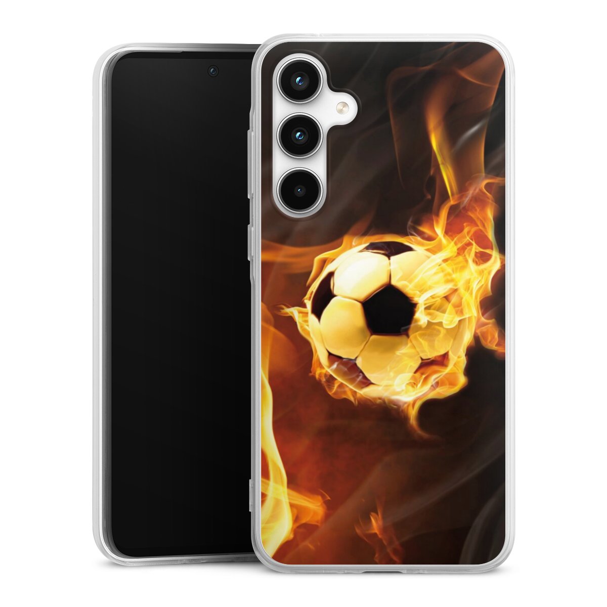 Galaxy A35 5G Handy Silikon Hülle Case transparent Handyhülle Ball Fire Soccer Silikon Case