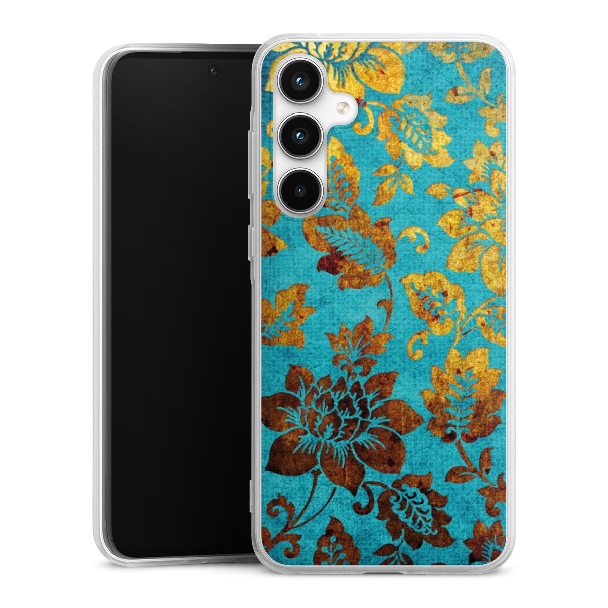 Galaxy A35 5G Handy Silikon Hülle Case transparent Handyhülle Ornament Vintage Flowers Silikon Case