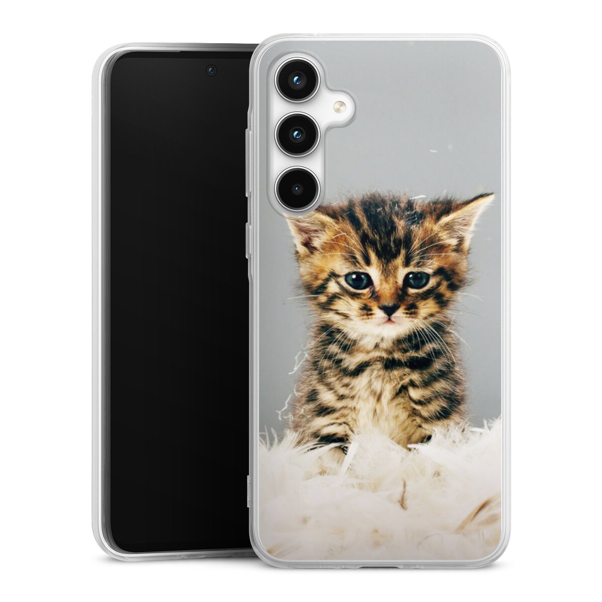 Galaxy A35 5G Handy Silikon Hülle Case transparent Handyhülle Cat Feather Pet Silikon Case