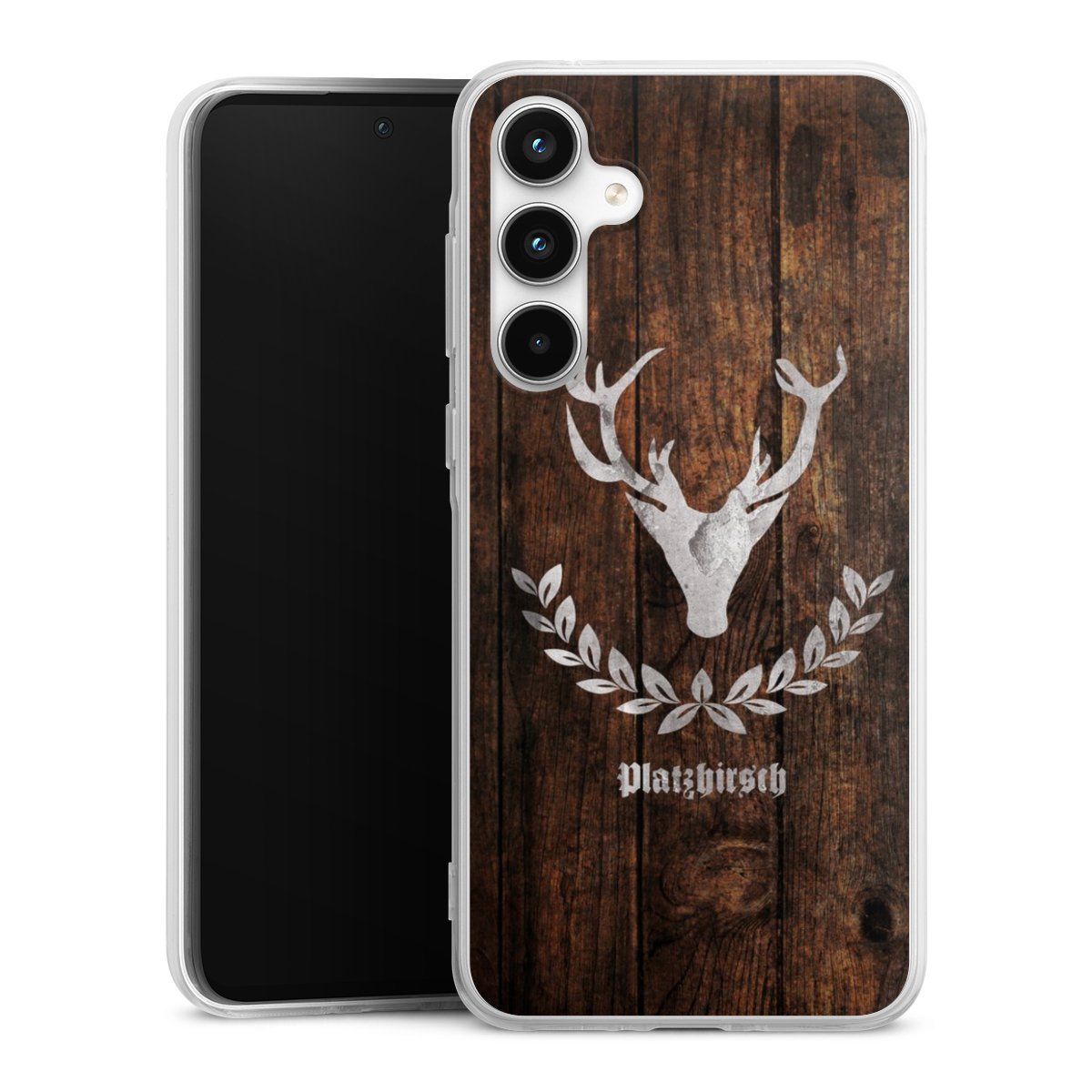 Galaxy A35 5G Handy Silikon Hülle Case transparent Handyhülle Deer Wood Wooden Look Silikon Case