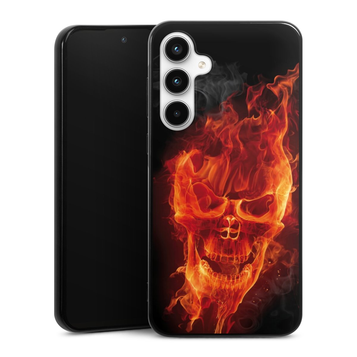 Galaxy A35 5G Handy Silikon Hülle Case schwarz Handyhülle Totenkopf Skull Fire