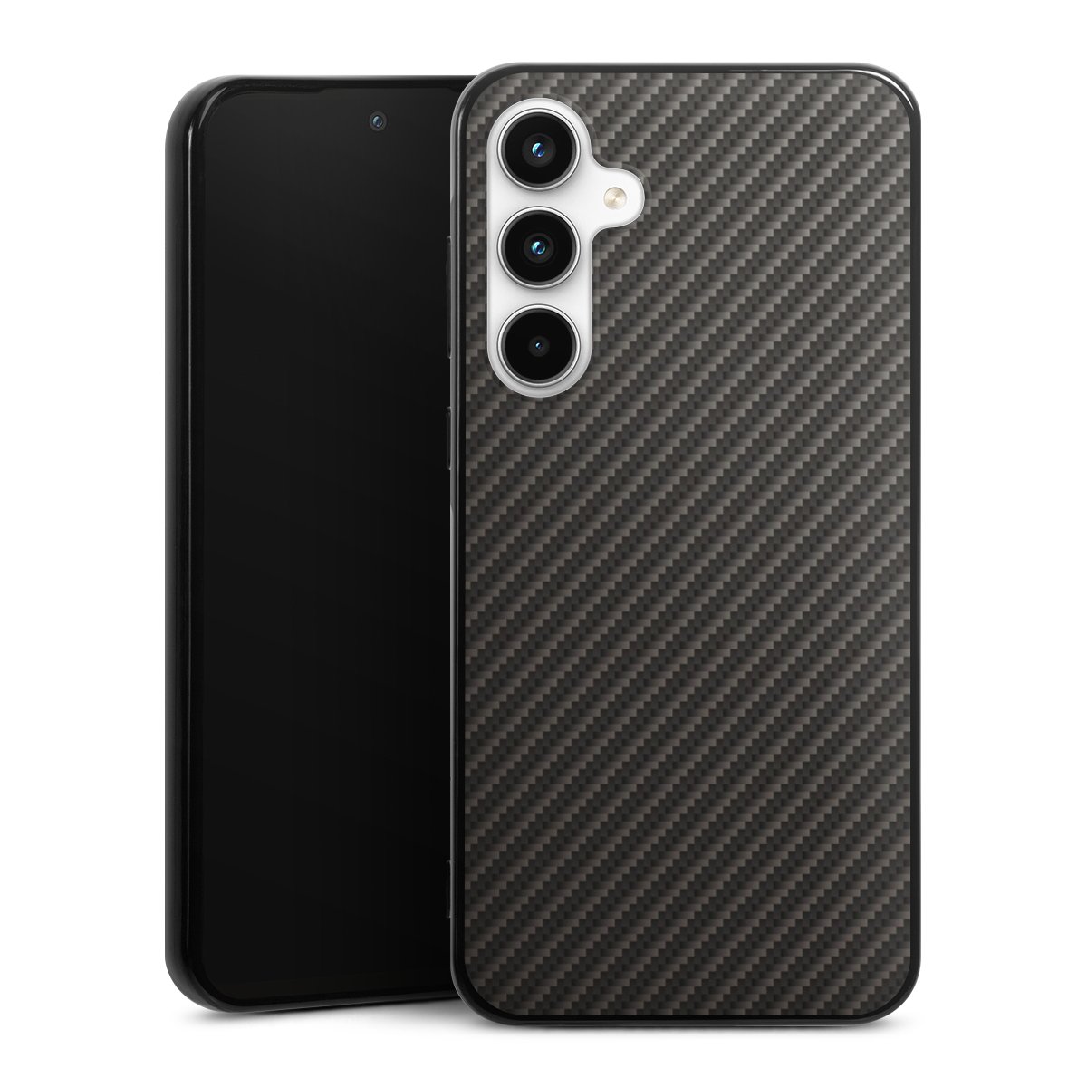 Galaxy A35 5G Handy Silikon Hülle Case schwarz Handyhülle Metallic Look Carbon Muster