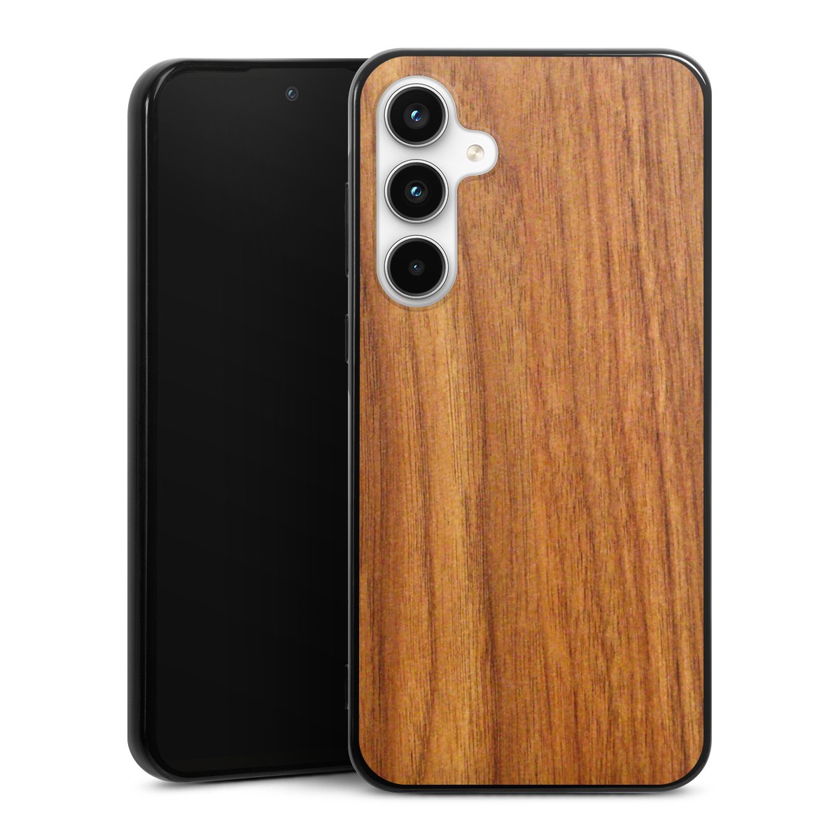 Galaxy A35 5G Handy Silikon Hülle Case schwarz Handyhülle Wood Larch Wooden Look