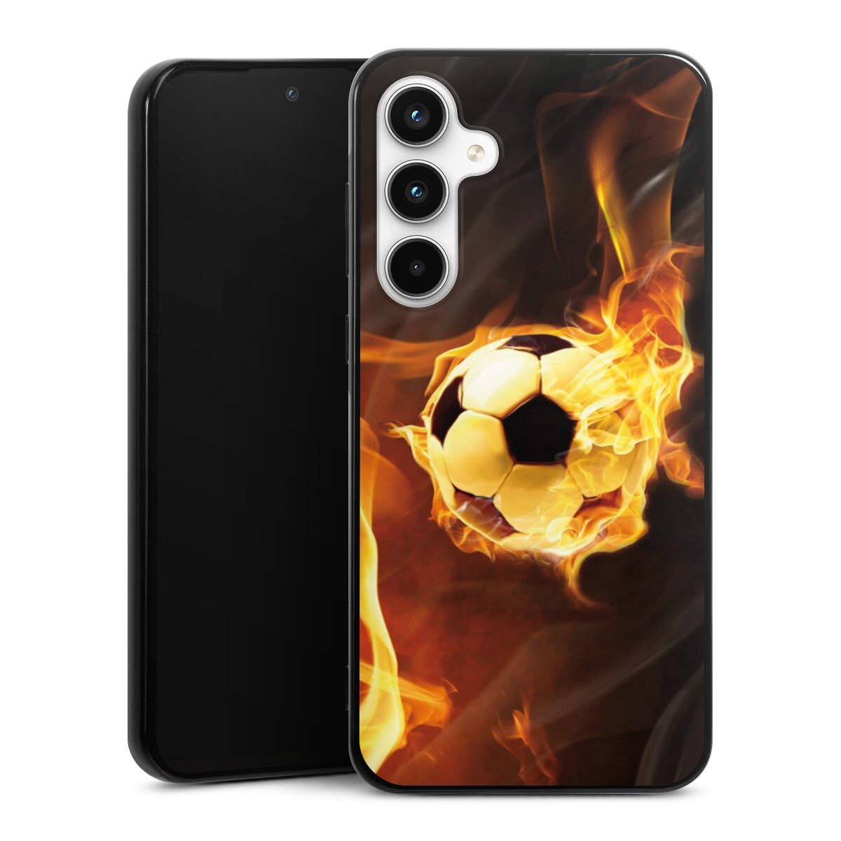 Galaxy A35 5G Handy Silikon Hülle Case schwarz Handyhülle Ball Fire Soccer