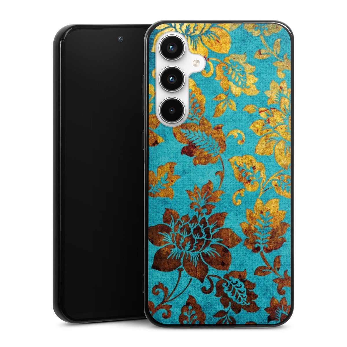 Galaxy A35 5G Handy Silikon Hülle Case schwarz Handyhülle Ornament Vintage Flowers