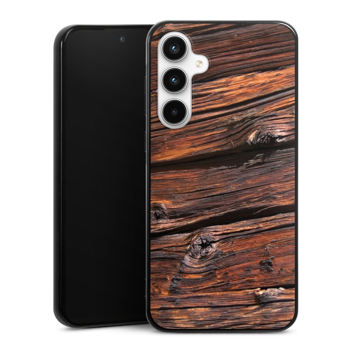 Galaxy A35 5G Handy Silikon Hülle Case schwarz Handyhülle Beams Wooden Look Wood