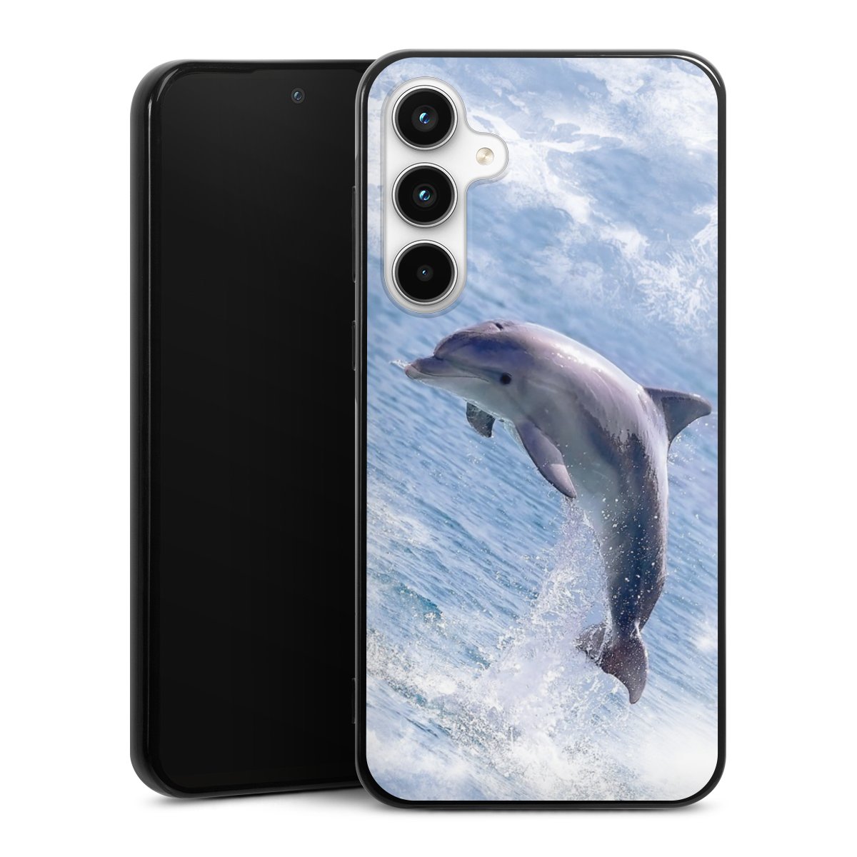 Galaxy A35 5G Handy Silikon Hülle Case schwarz Handyhülle Dolphin Ocean Wale