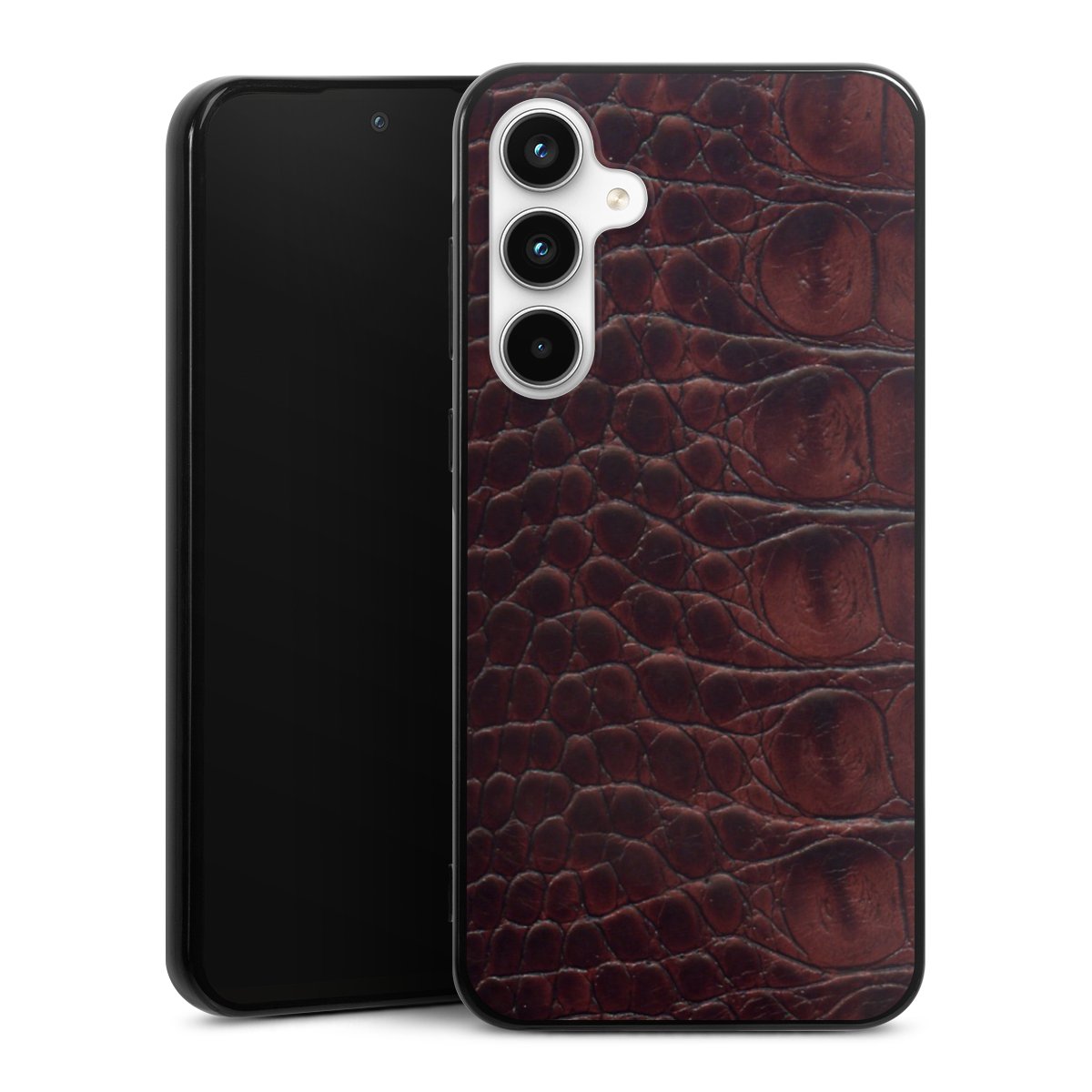 Galaxy A35 5G Handy Silikon Hülle Case schwarz Handyhülle Crocodile Animal Print Leather