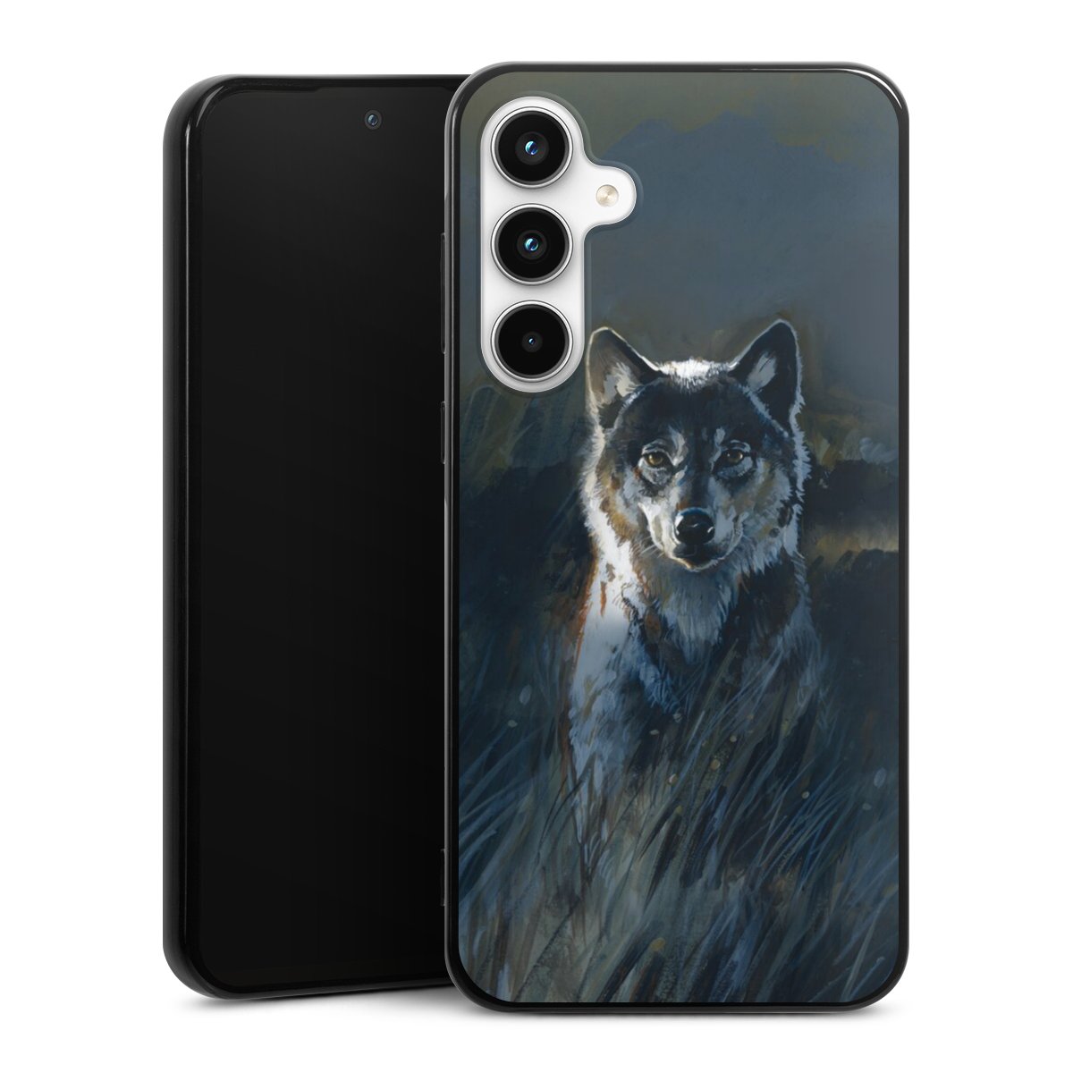 Galaxy A35 5G Handy Silikon Hülle Case schwarz Handyhülle Nature Wolf Painting