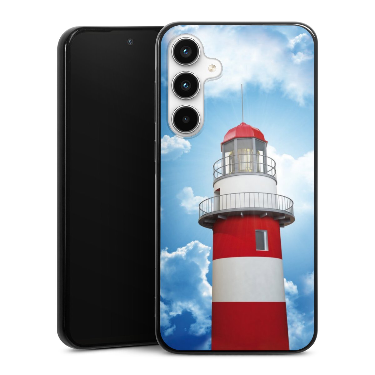 Galaxy A35 5G Handy Silikon Hülle Case schwarz Handyhülle Lighthouse Sky Cloud