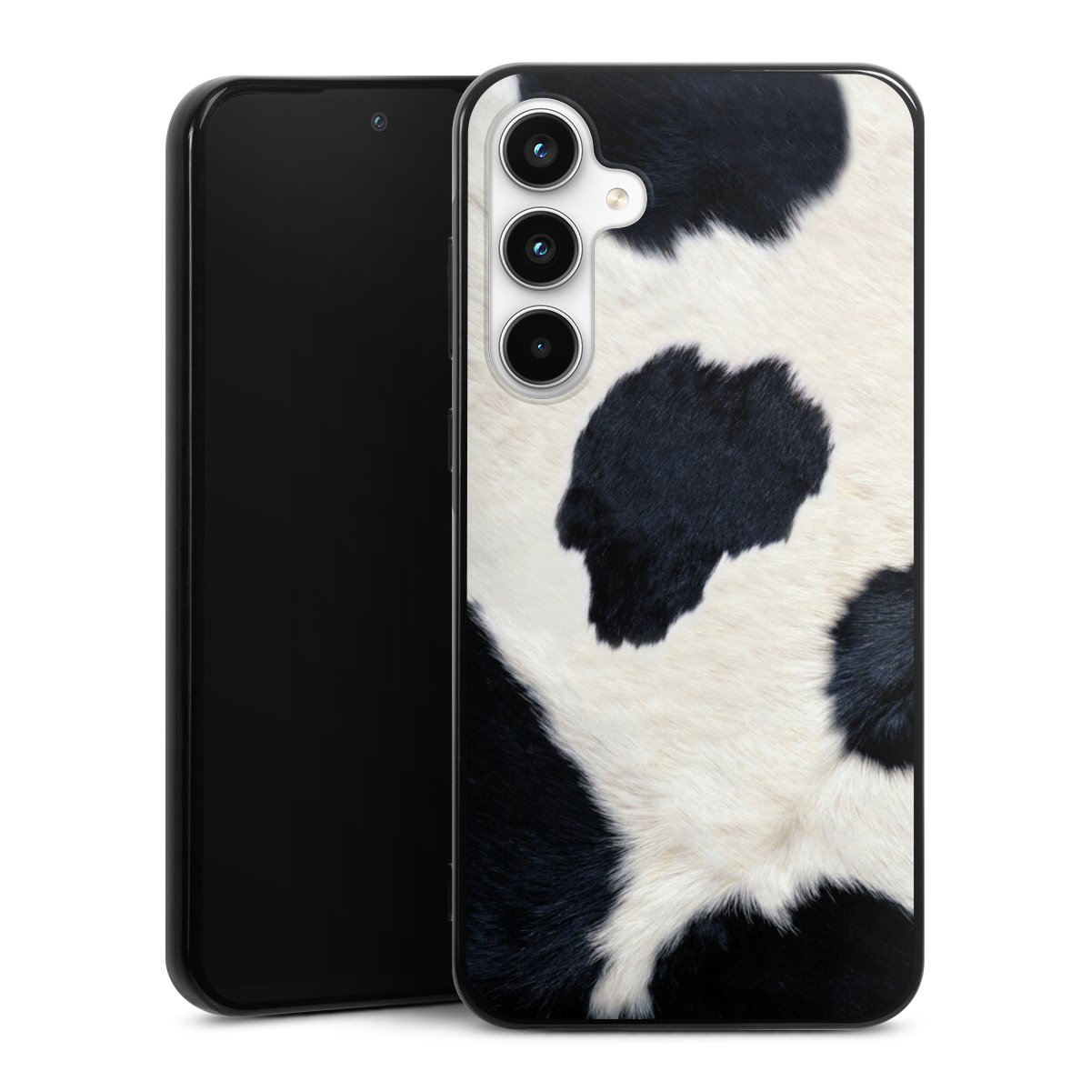 Galaxy A35 5G Handy Silikon Hülle Case schwarz Handyhülle Animal Look Animal Print Cow Skin