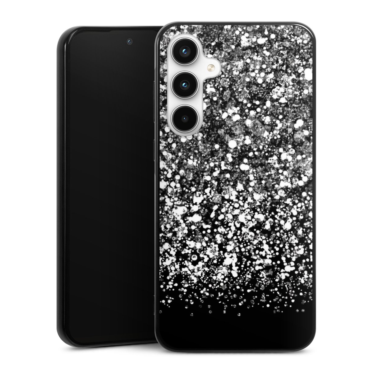 Galaxy A35 5G Handy Silikon Hülle Case schwarz Handyhülle Glitzer Snowflake Muster