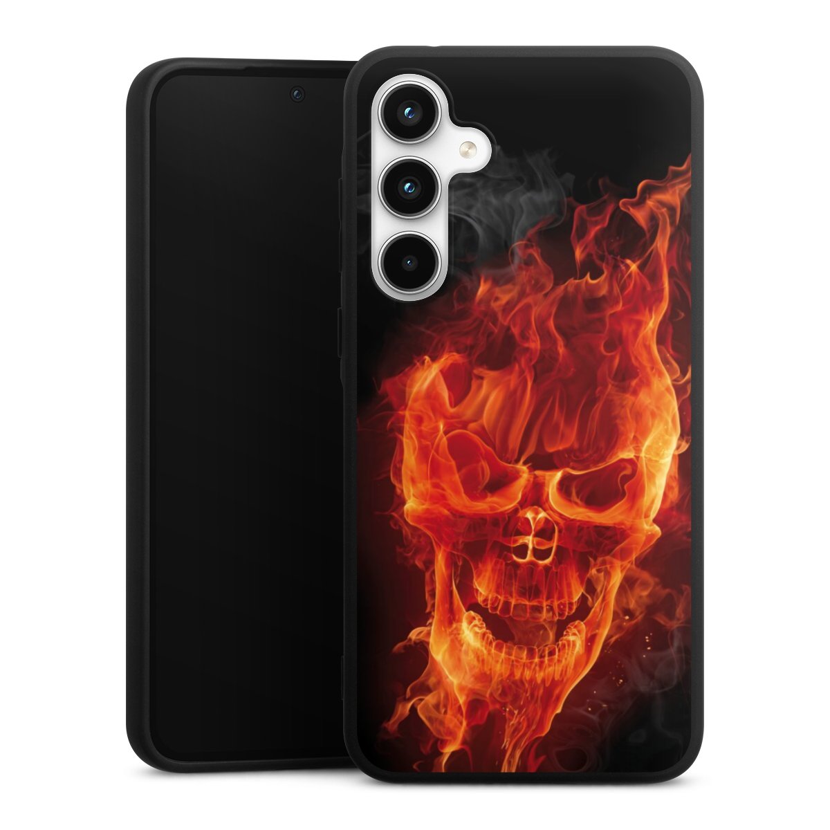 Galaxy A35 5G Handy Premium Silikon Hülle Handyhülle schwarz Case Totenkopf Skull Fire Silikon Premium Case