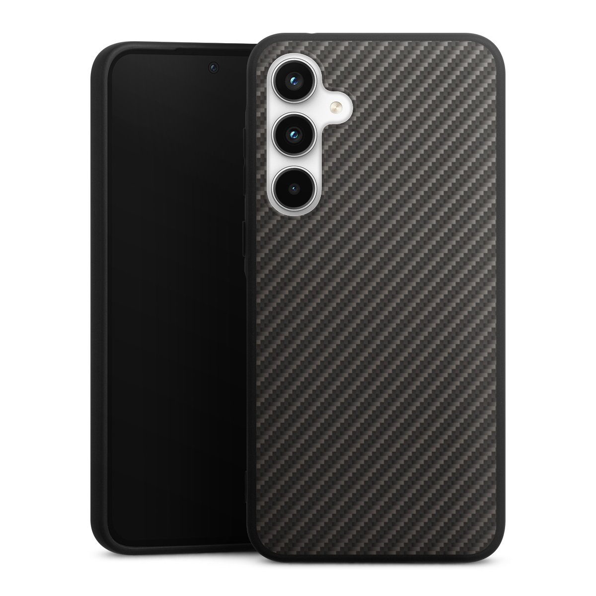 Galaxy A35 5G Handy Premium Silikon Hülle Handyhülle schwarz Case Metallic Look Carbon Muster Silikon Premium Case