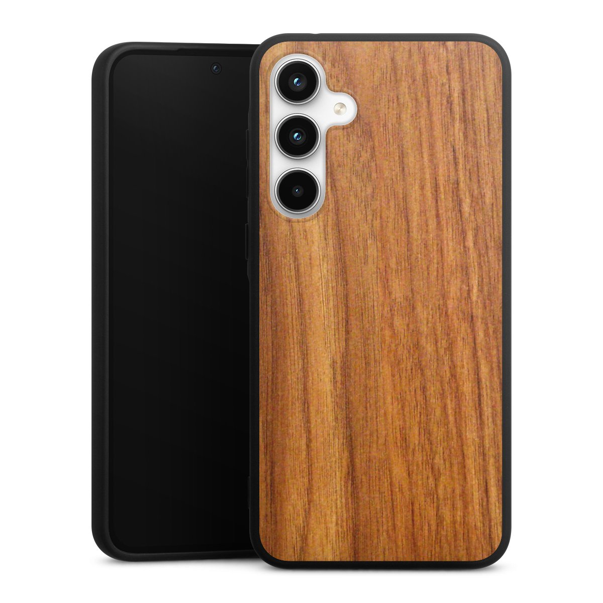 Galaxy A35 5G Handy Premium Silikon Hülle Handyhülle schwarz Case Wood Larch Wooden Look Silikon Premium Case