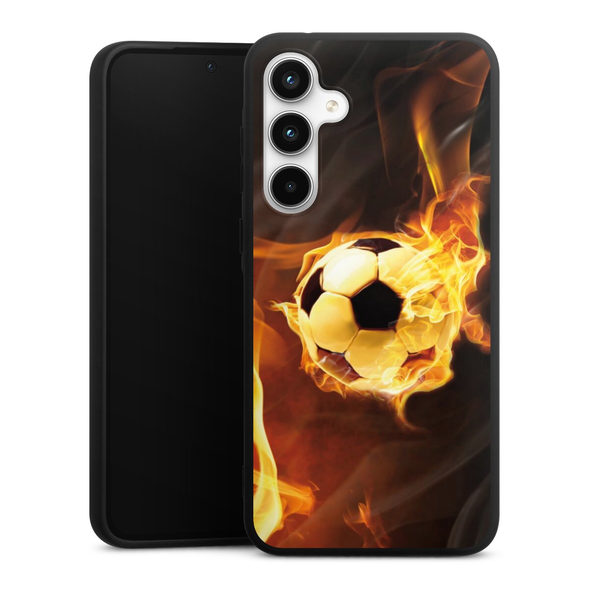 Galaxy A35 5G Handy Premium Silikon Hülle Handyhülle schwarz Case Ball Fire Soccer Silikon Premium Case