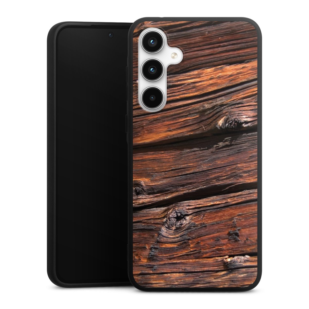 Galaxy A35 5G Handy Premium Silikon Hülle Handyhülle schwarz Case Beams Wooden Look Wood Silikon Premium Case