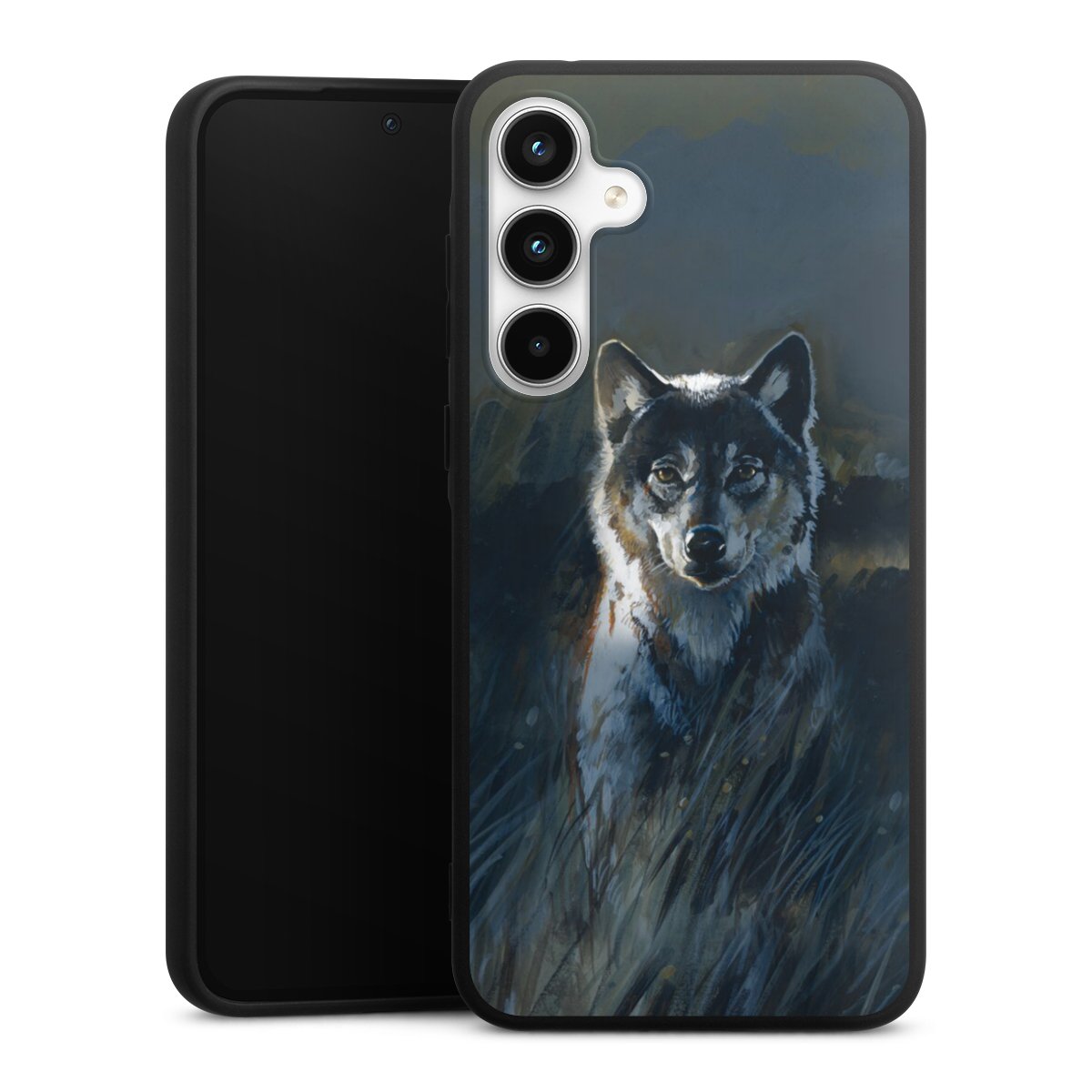 Galaxy A35 5G Handy Premium Silikon Hülle Handyhülle schwarz Case Nature Wolf Painting Silikon Premium Case