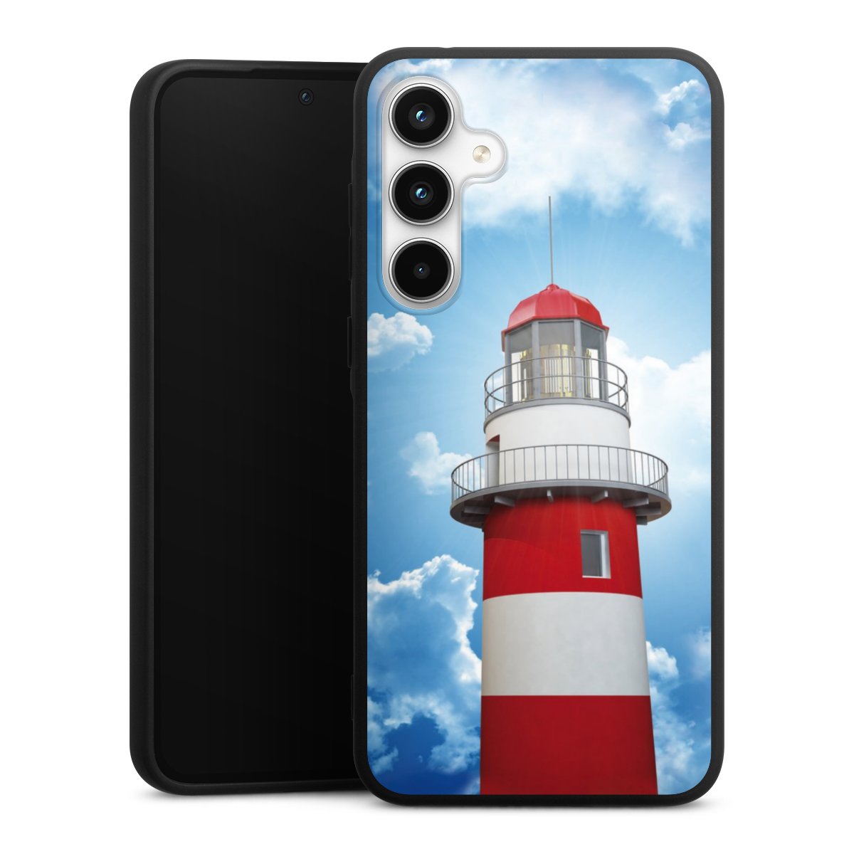 Galaxy A35 5G Handy Premium Silikon Hülle Handyhülle schwarz Case Lighthouse Sky Cloud Silikon Premium Case