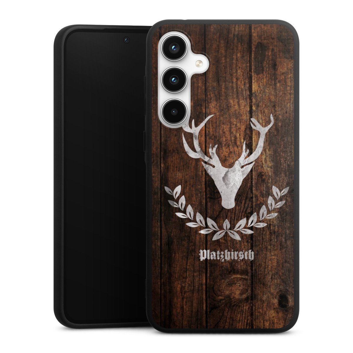 Galaxy A35 5G Handy Premium Silikon Hülle Handyhülle schwarz Case Deer Wood Wooden Look Silikon Premium Case