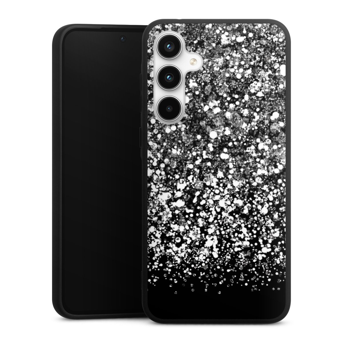 Galaxy A35 5G Handy Premium Silikon Hülle Handyhülle schwarz Case Glitzer Snowflake Muster Silikon Premium Case