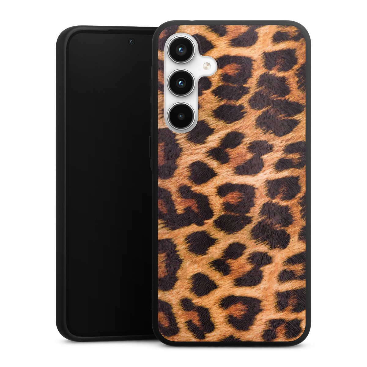 Galaxy A35 5G Handy Premium Silikon Hülle Handyhülle schwarz Case Animal Print Leopard Fur Silikon Premium Case