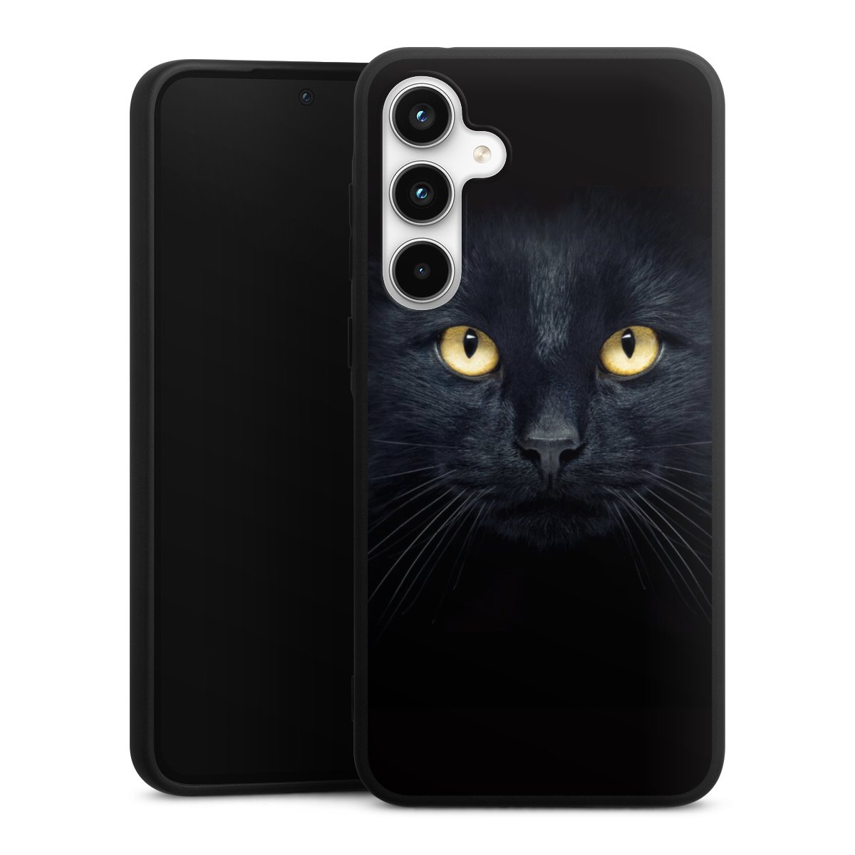 Galaxy A35 5G Handy Premium Silikon Hülle Handyhülle schwarz Case Eye Cat Black Silikon Premium Case