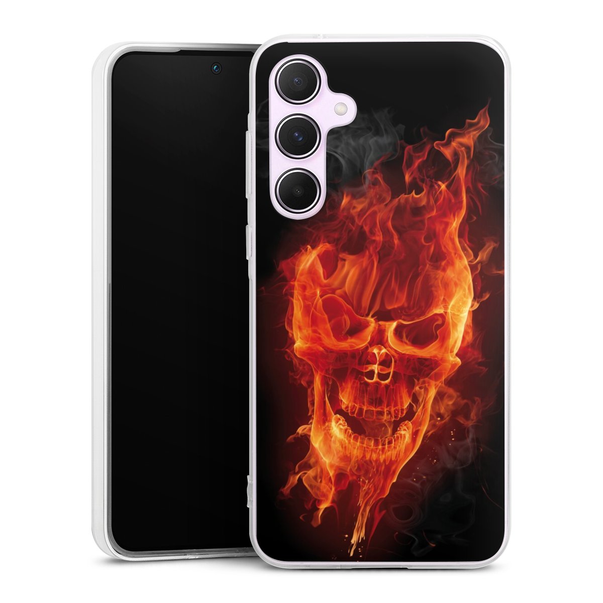 Galaxy A55 5G Handy Silikon Hülle Case transparent Handyhülle Totenkopf Skull Fire Silikon Case